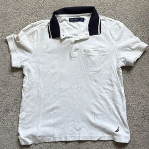 Nautica Men's White Polo with Navy Collar